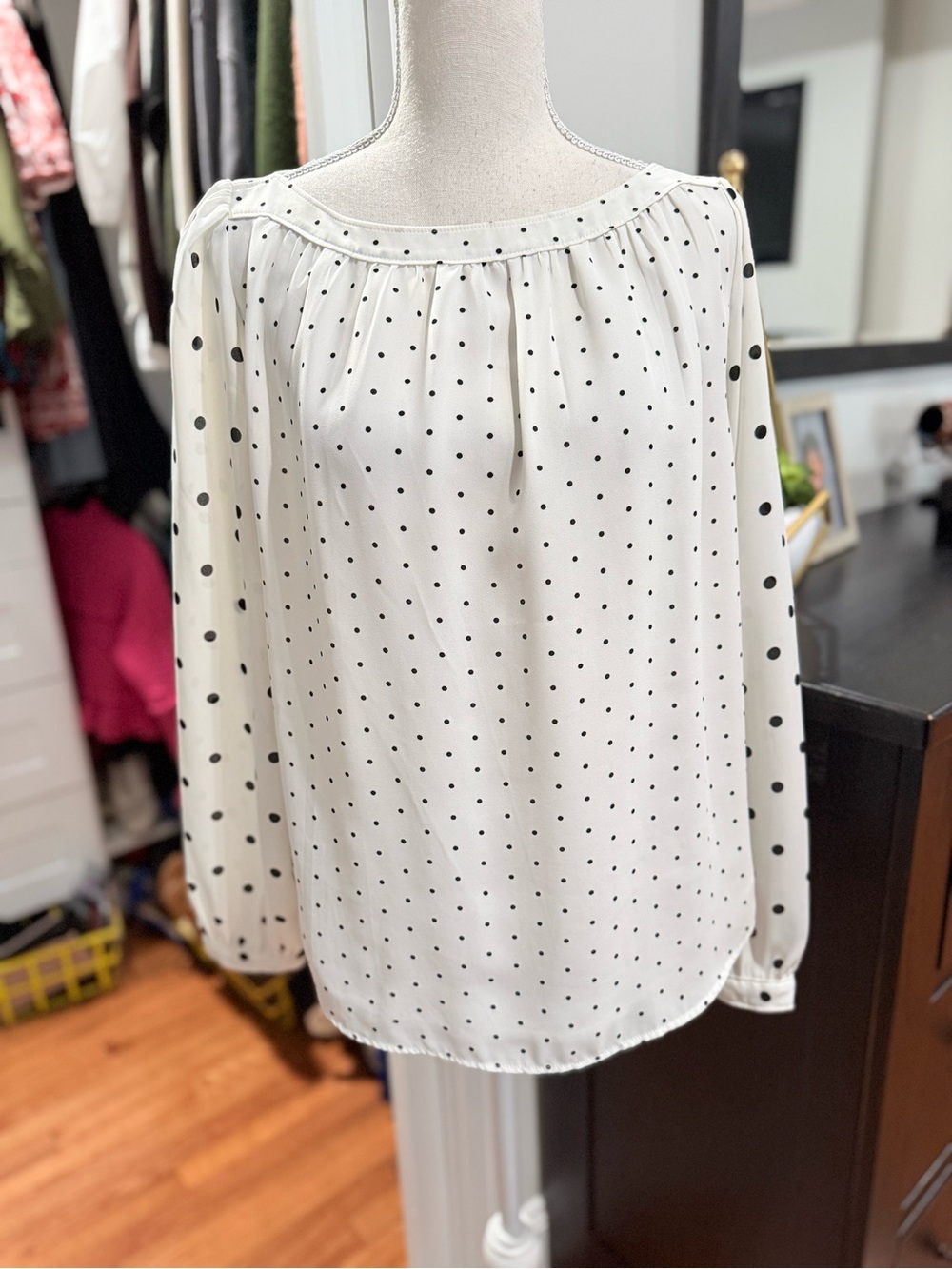 LOFT White Blouse with Black Polka Dots